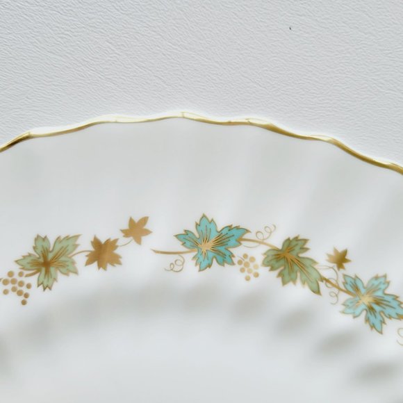 Royal Doulton Piedmont Dinner & Bread Plate Set, Green Gold Leaves Swirl Rim VTG - Picture 11 of 14